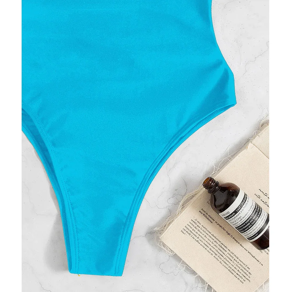 VigCasey 2025 Solid Strapped Swimwear Women Sexy Push Up High Cut One Piece Swimsuit Monokini Backless Cross Hollow Bathing Suit