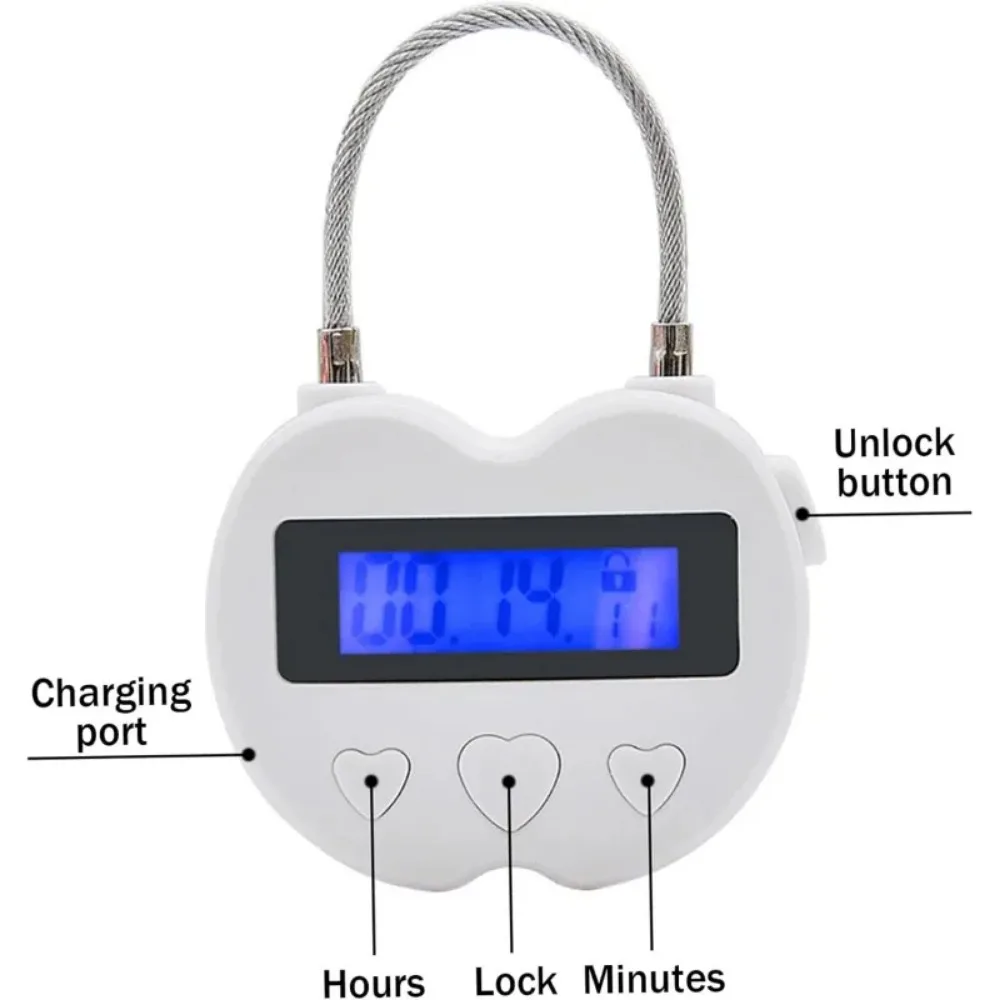 

Heart Shape Metal Timer Lock 99 Hours Electronic Timed Lock Compact Padlock USB Rechargeable with LCD Display Self-Regulation