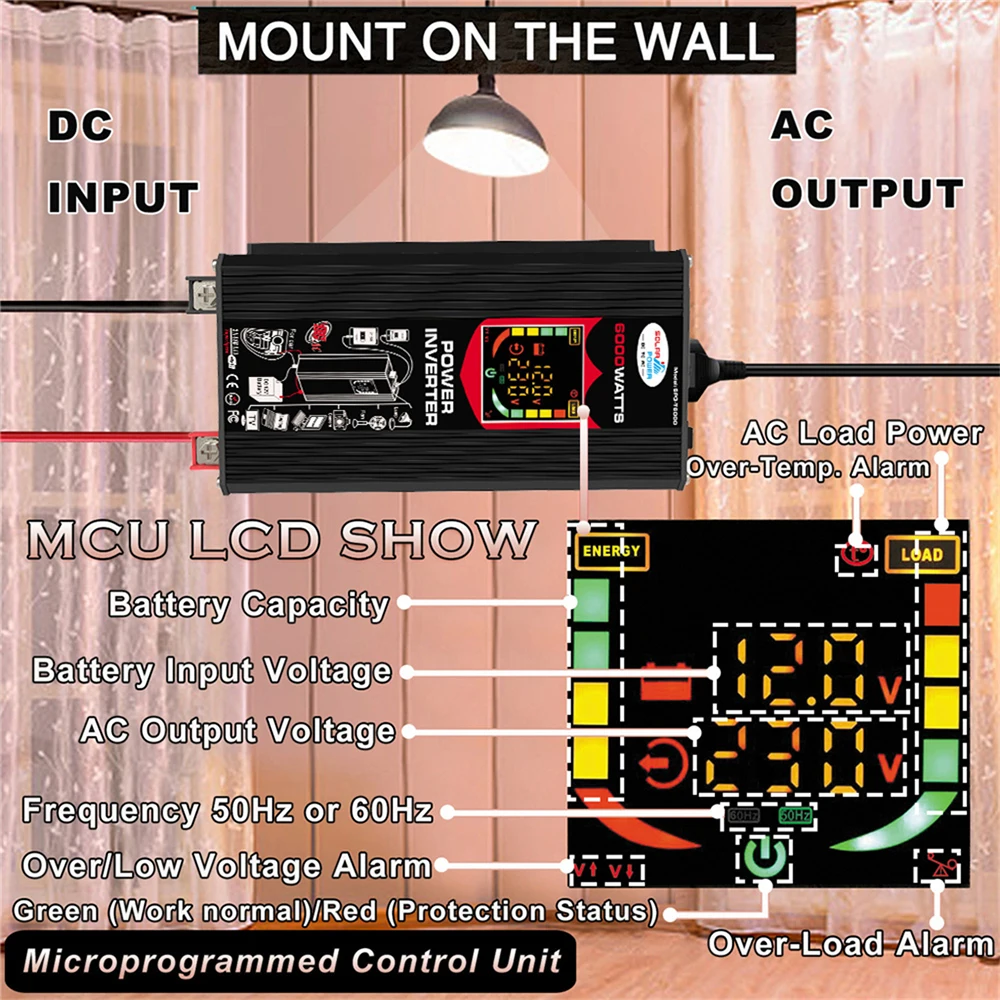 AC 220V Solar Sine Wave Inverter Generation System 6000W Inverter Dual USB Solar Panel 30A Controller Emergency Power Supply