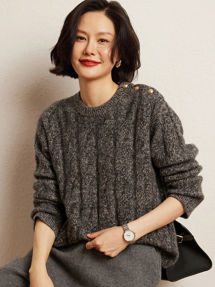 

Thick Soft Warm Woman Clothing Preppy Style Sweater 100% Cashmere Knitwear Floral Yarn Pullover Shirt Casual Grace Female Tops