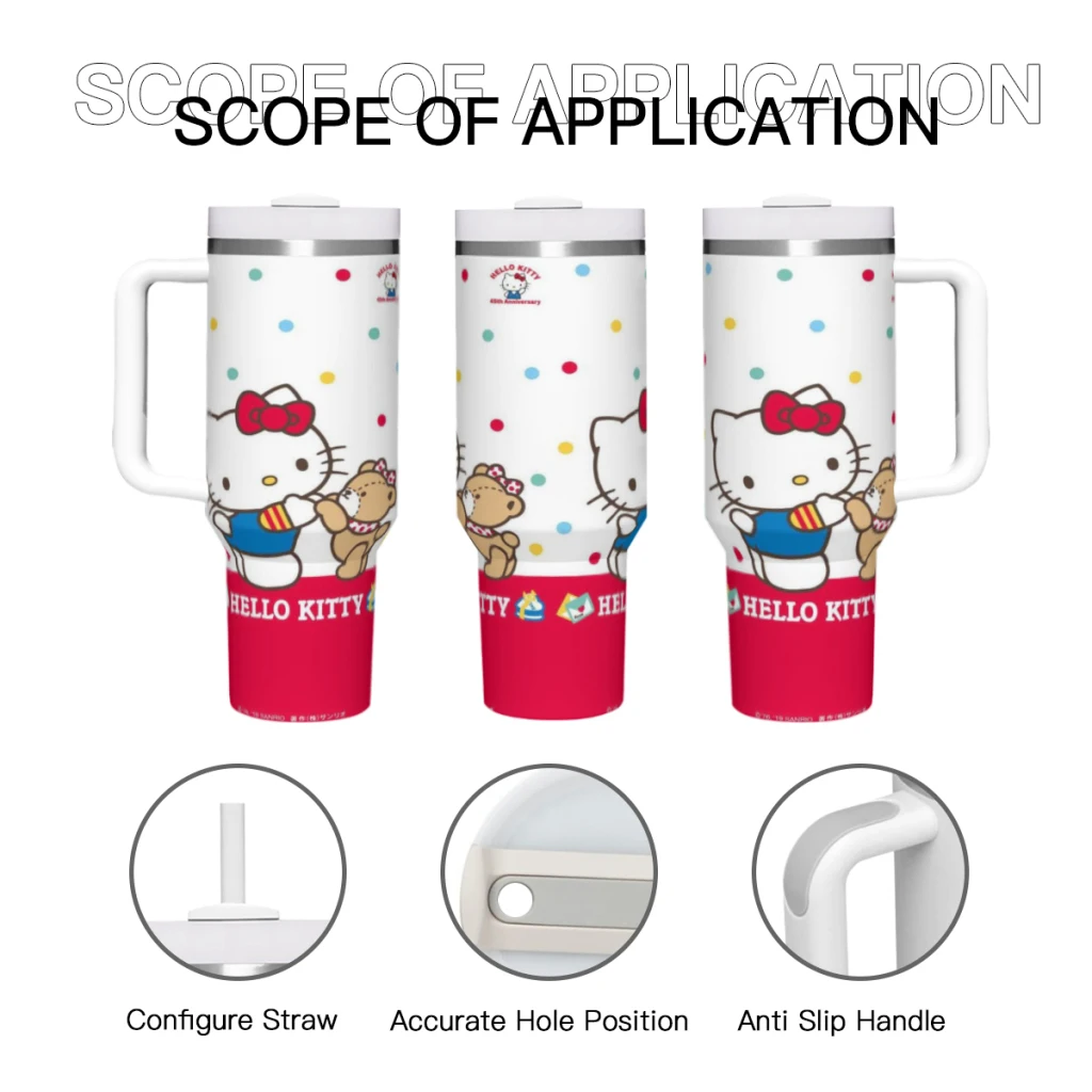 Cute Anime Sanrio Hello Kitty Kawaii 40 oz Tumbler with Handle and Straw Lid Stainless Steel Insulated Tumblers Travel