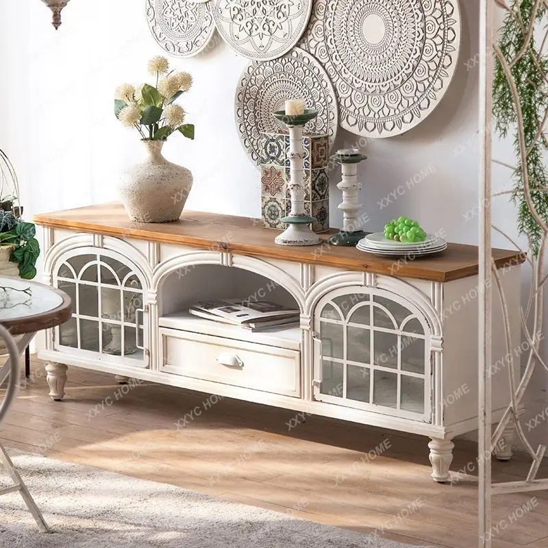 

Ретро-тумба под телевизор белого цвета из массива дерева, декоративный шкаф для гостиной, для небольшой квартиры