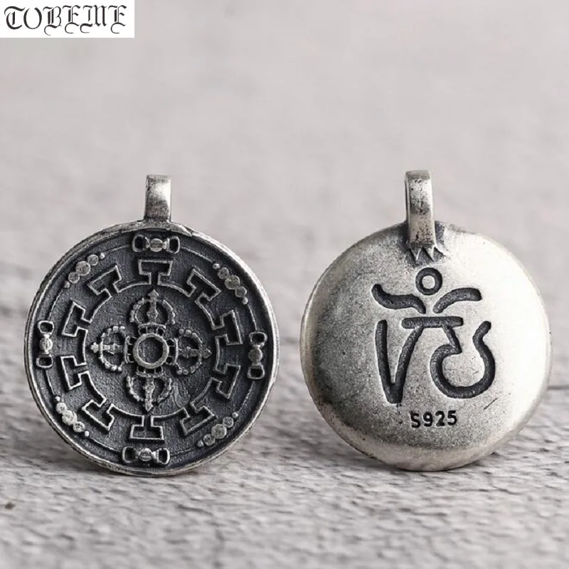 100% 925 Silver Buddhist Vajra Dorje Symbol Amulet Pendant Tibetan OM Charm Good Luck