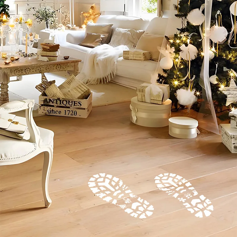 Рождественские наклейки со следами Санта-Клауса, украшения для праздничной сцены, белые следы, наклейки на домашний пол, украшения, праздничные подарки