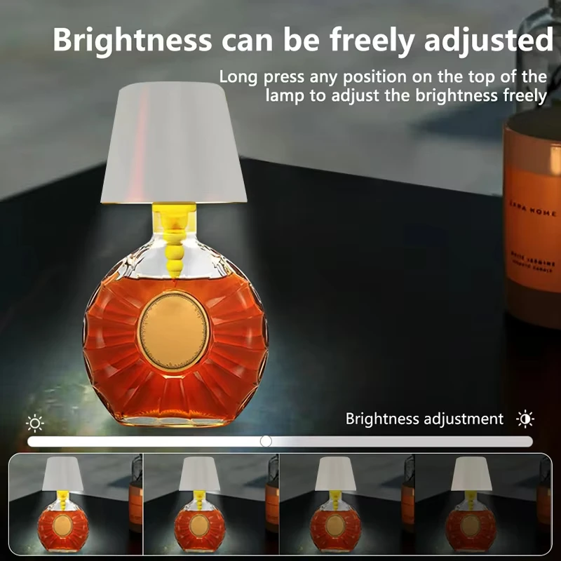 Lâmpada de mesa com garrafa de carga USB Controle de toque 3 cores e lâmpada noturna com escurecimento contínuo para bar Rolhas de vinho de silicone lâmpada noturna