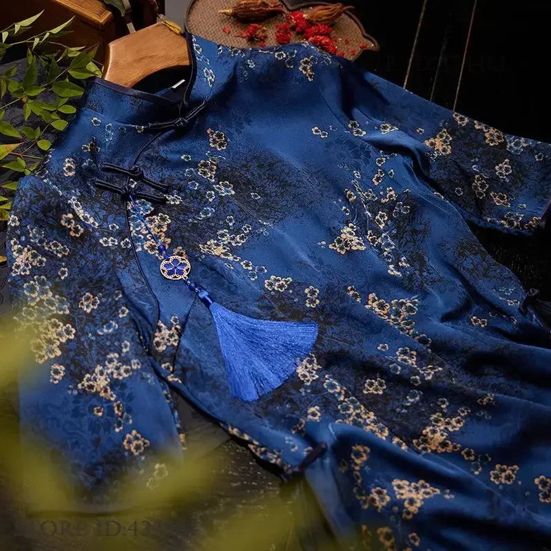 

Китайское традиционное платье Ao Dai, элегантное женское платье Ципао Cheongsam с цветочным принтом, большие размеры, сексуальное шелковистое атласное платье Aodai, Vestidos 3XL 4XL