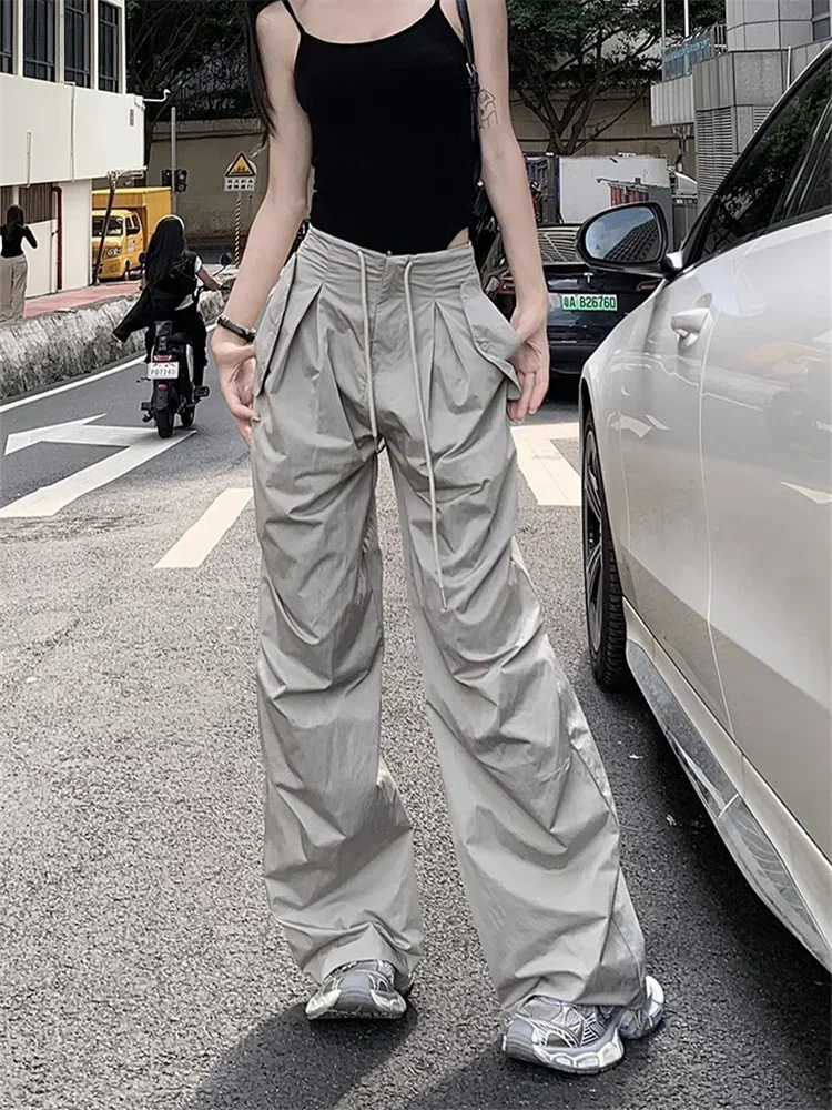 Y2K Vintage Cargo Pants Women High Waist  Drawstring Track Trousers Oversized Quick Dry Harajuku Retro Sweatpants Korean Fashion