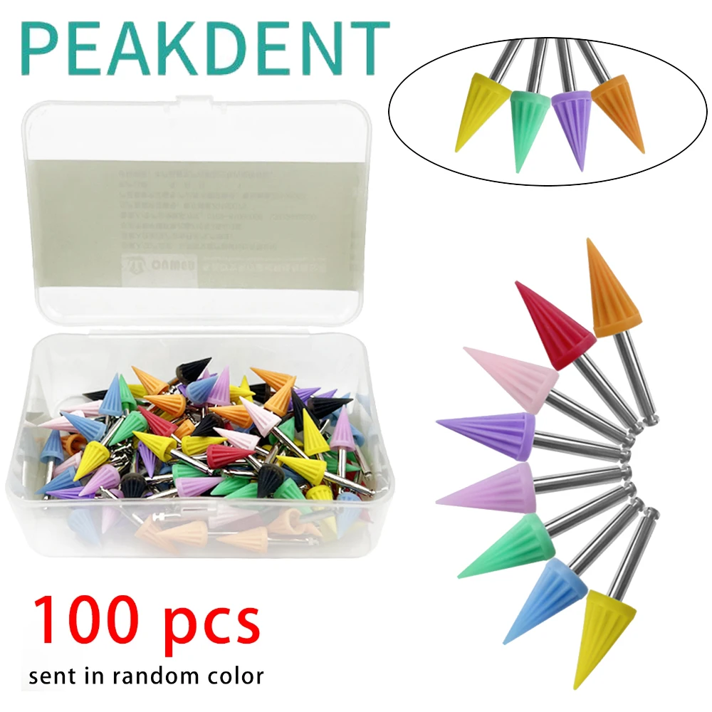 100Pcs/Box Colored Dental Prophy Polishing Cup Silicone Rubber Tapered Polish Brush Teeth Polisher Dentistry Prophylaxis Tools