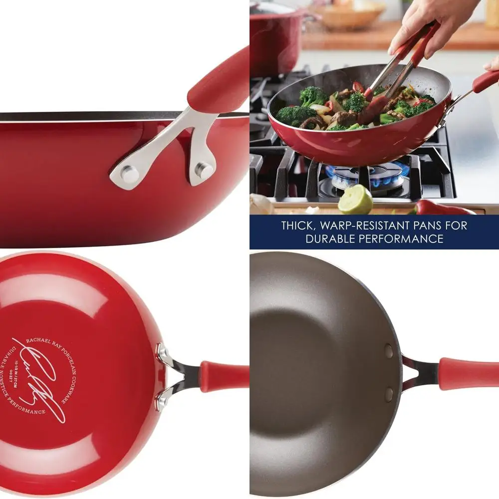 

10.5 Red Nonstick Cookware Stir Fry Pan/Wok by Create