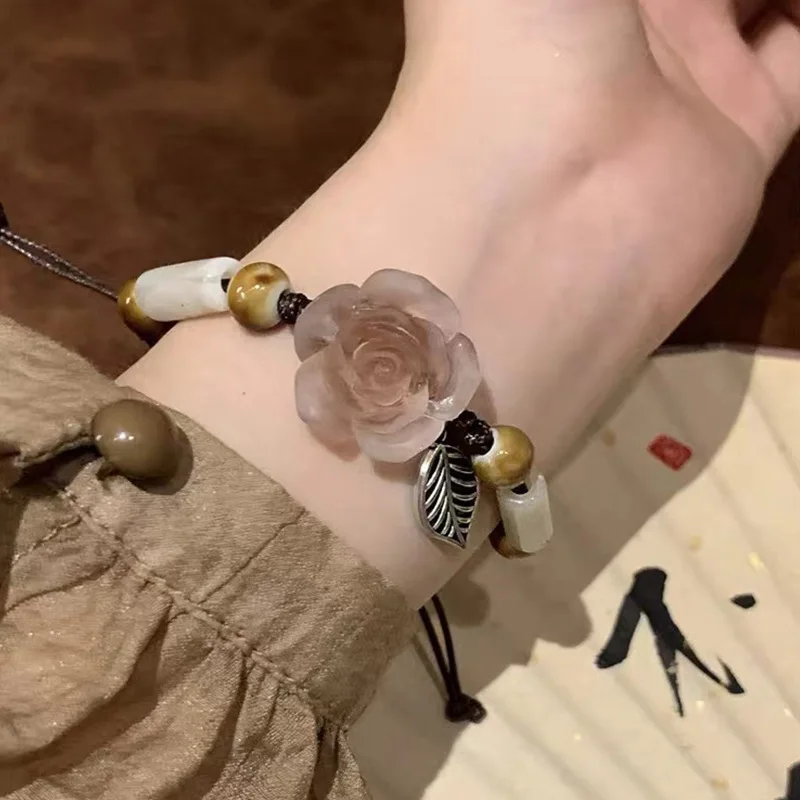 

New Chinese Style Camellia Hand-woven Bracelet For Women Retro Ethnic Style Bracelet Niche Design Hand Jewelry Wholesale