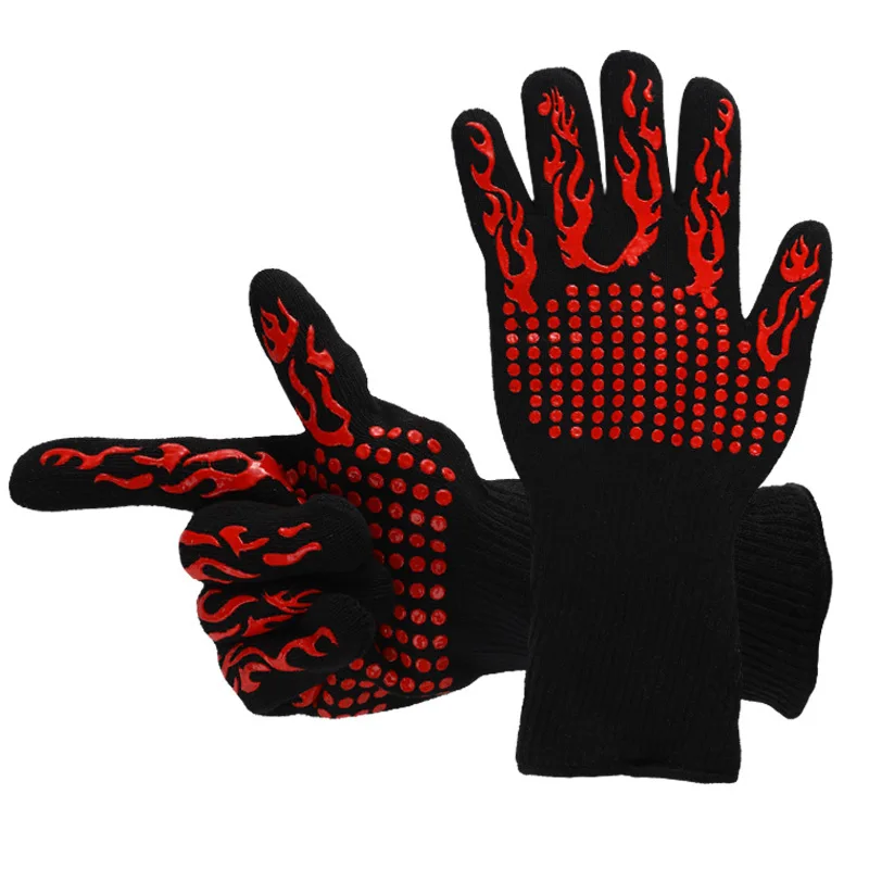 BBQ Gloves Silicone Heat-Resistant Glove Kitchen Microwave Oven Mitts 500 800 Degree Fireproof And Non-Slip Barbecue Gloves