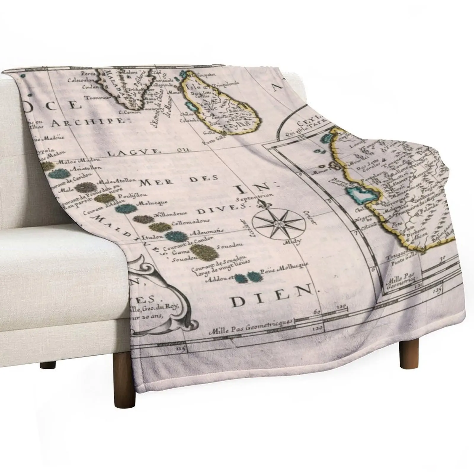 خريطة جزر المالديف وسريلانكا العتيقة (1652) رمي بطانية لحاف مرجح للأريكة بطانيات منقوشة ناعمة #3