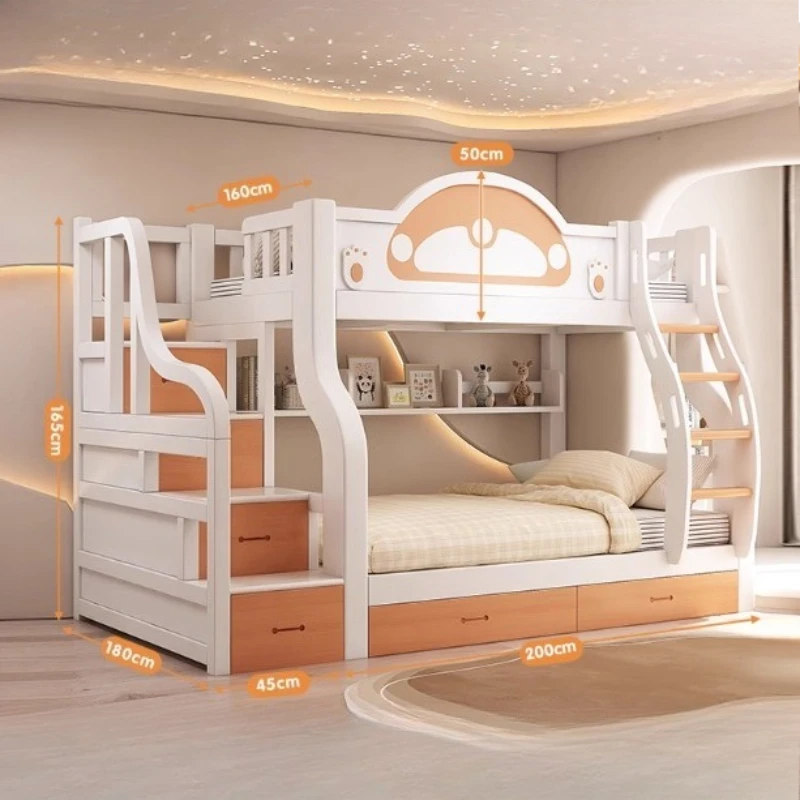 ww-130x150cm Kids Bed Storage Space Headboard Frame King Size Bunk Beds Children Step Ladder Letto A Castello Room Furniture