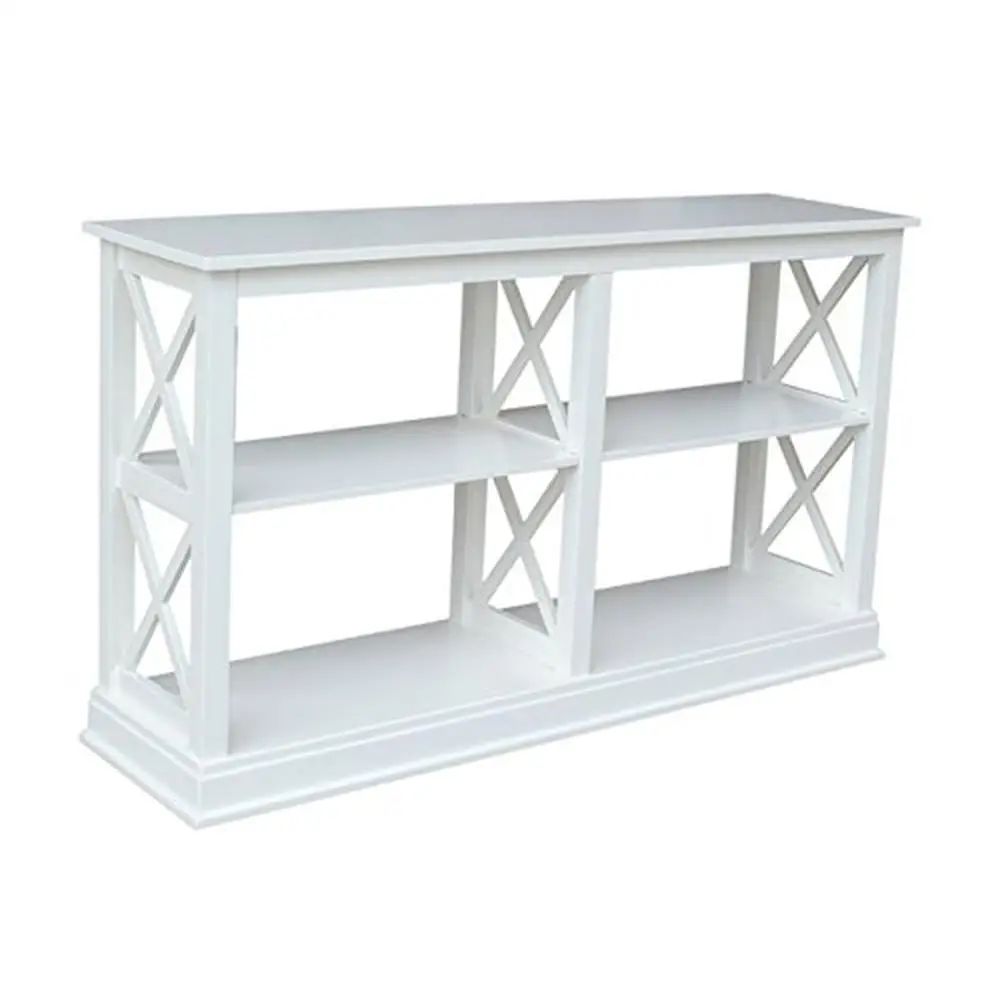 Solid Hardwood Hampton Sofa Server Table with Shelves Traditional Rectangular Console Design White 60