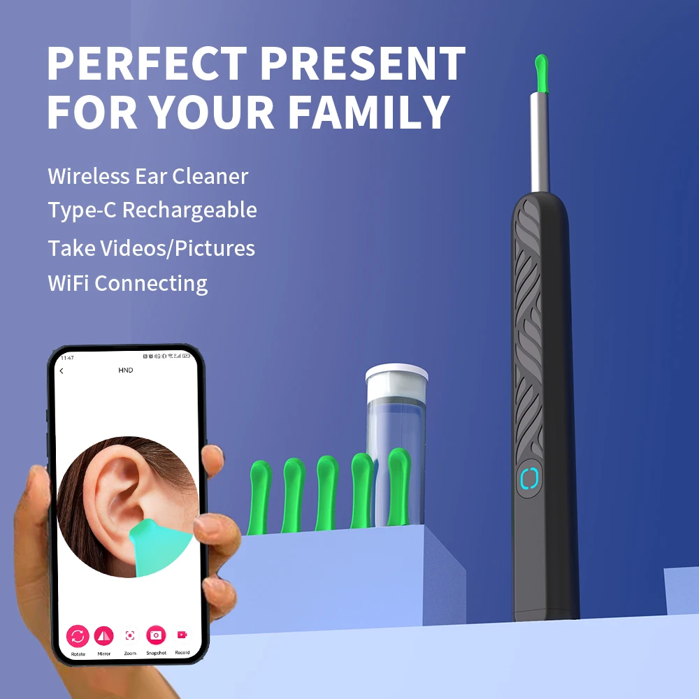 Ear Cleaner High Precision Ear Wax Removal Tool with Camera LED Light Wireless Otoscope Smart Ear Cleaning Kit