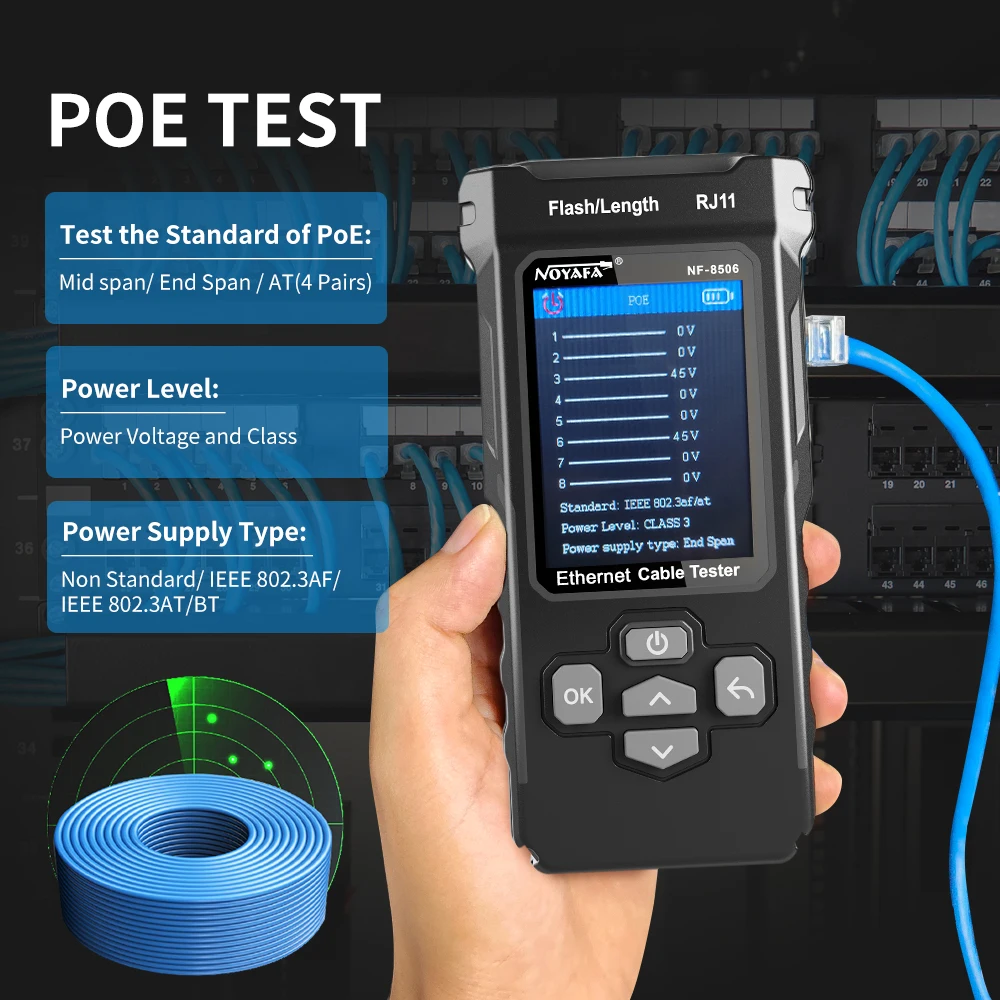 Imagem -03 - Noyafa-network Cabo Tester Nf8506 Cabo Suporte Tracker Teste ip Scan Poe Medida Comprimento Wiremap Multifunções