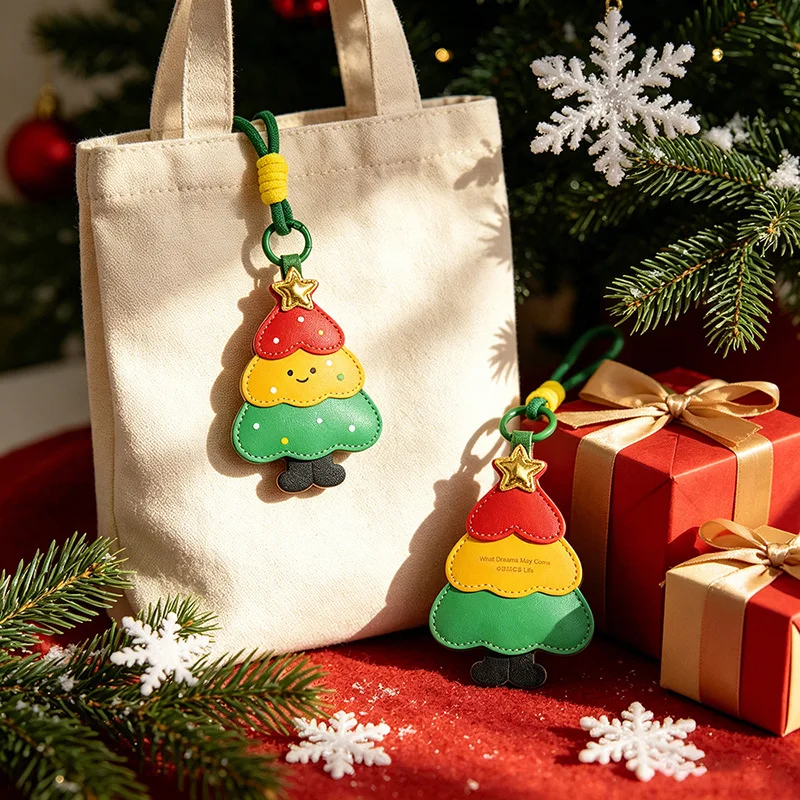 Mini Christmas Keychain PU Leather Christmas Tree Socks Pendant Bag  Star Shape Deer Keychain for 2026 Christmas Holiday Gifts