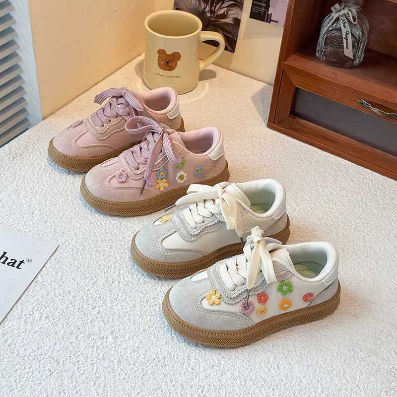 New Girls' Comfortable Versatile Non Slip Lace Up Sneakers Children's Embroider Fashion Low Top Casual Sports Shoes