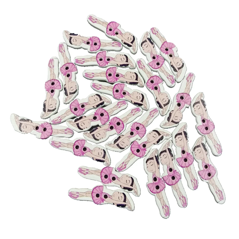 

100Pcs Painted Ballet Girl Wooden Buttons Cute Cartoon Wood Buttons Eco-Friendly Sewing Knitting Scrapbook DIY Craft Decorative
