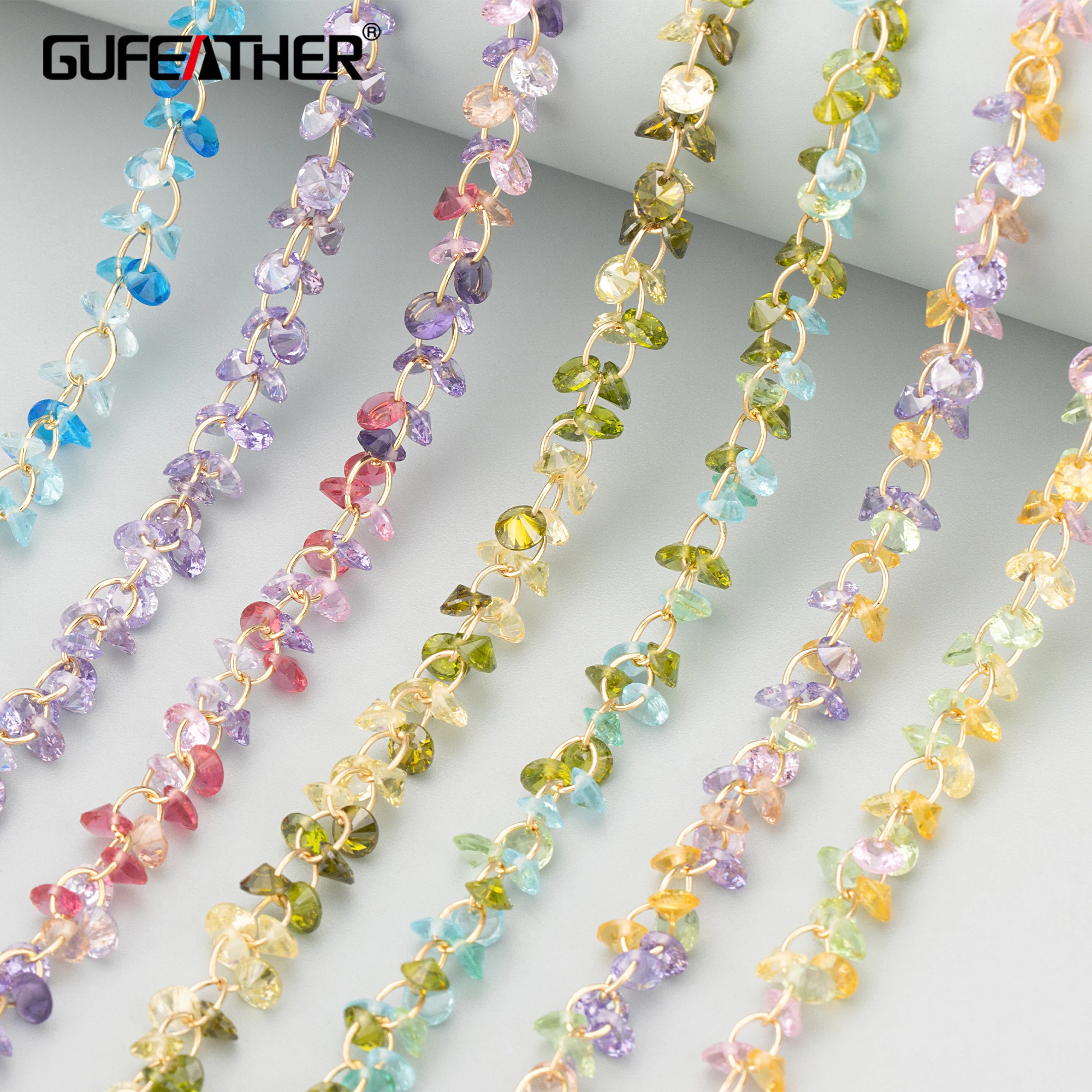 GUFEATHER C358,chain,zircons,18k gold rhodium plated,copper,hand made,charms,jewelry making,diy bracelet necklace,50cm/lot