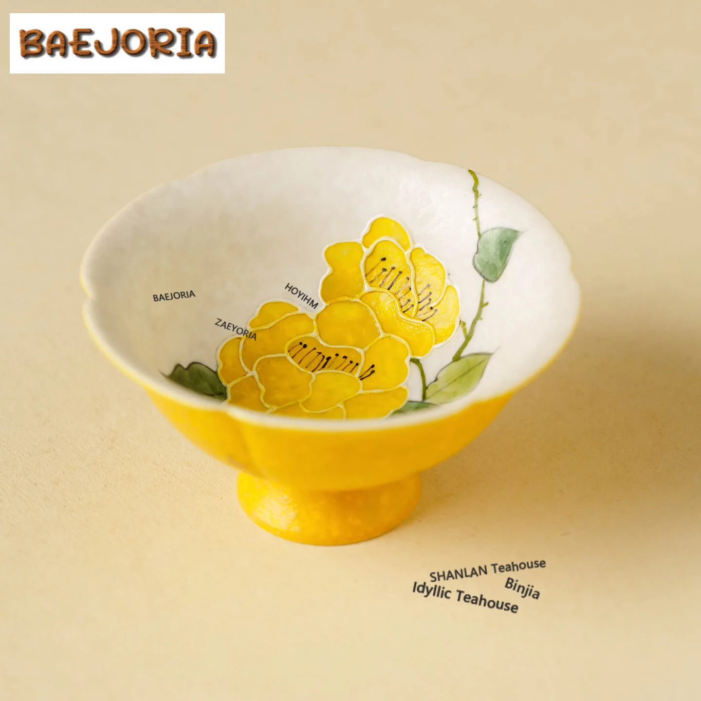 50ml Egg Yolk Glaze Pile Painting Rosa Chinensis Teacup Zen Tea Bowl Jug Tea-tasting Smelling Cup Chazhan Master Cups Craft