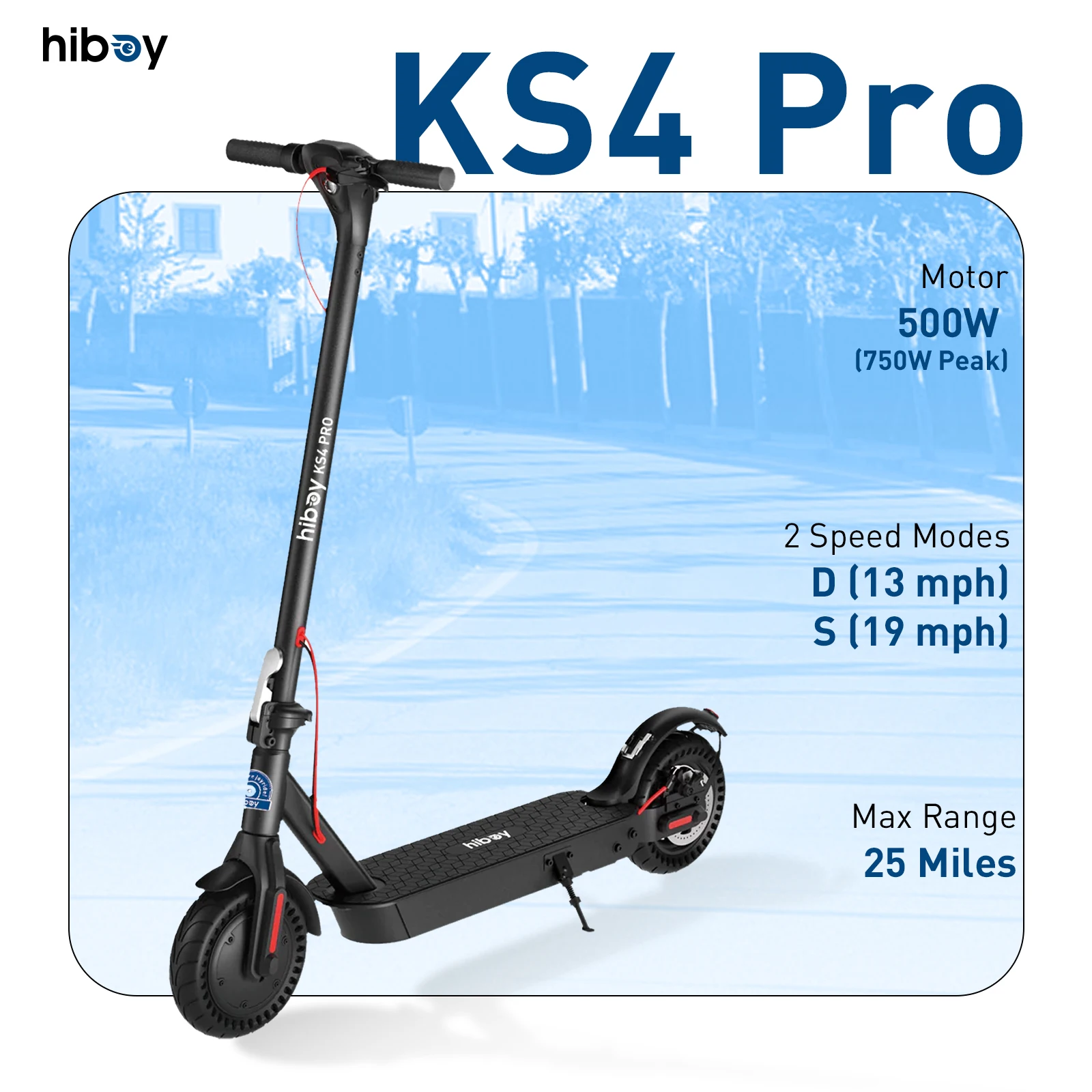 Hiboy KS4 Pro Electric Scooter 500W Powerful Motor, 10" Honeycomb Tires, Up to 25 Miles, 19 MPH Max Speed, Foldable for Easy Storage, Adults Favorite, Hiboy Smart App Control, LED Lights, Lightweight Design, Ideal for City Commuting & Off-Road Adventure