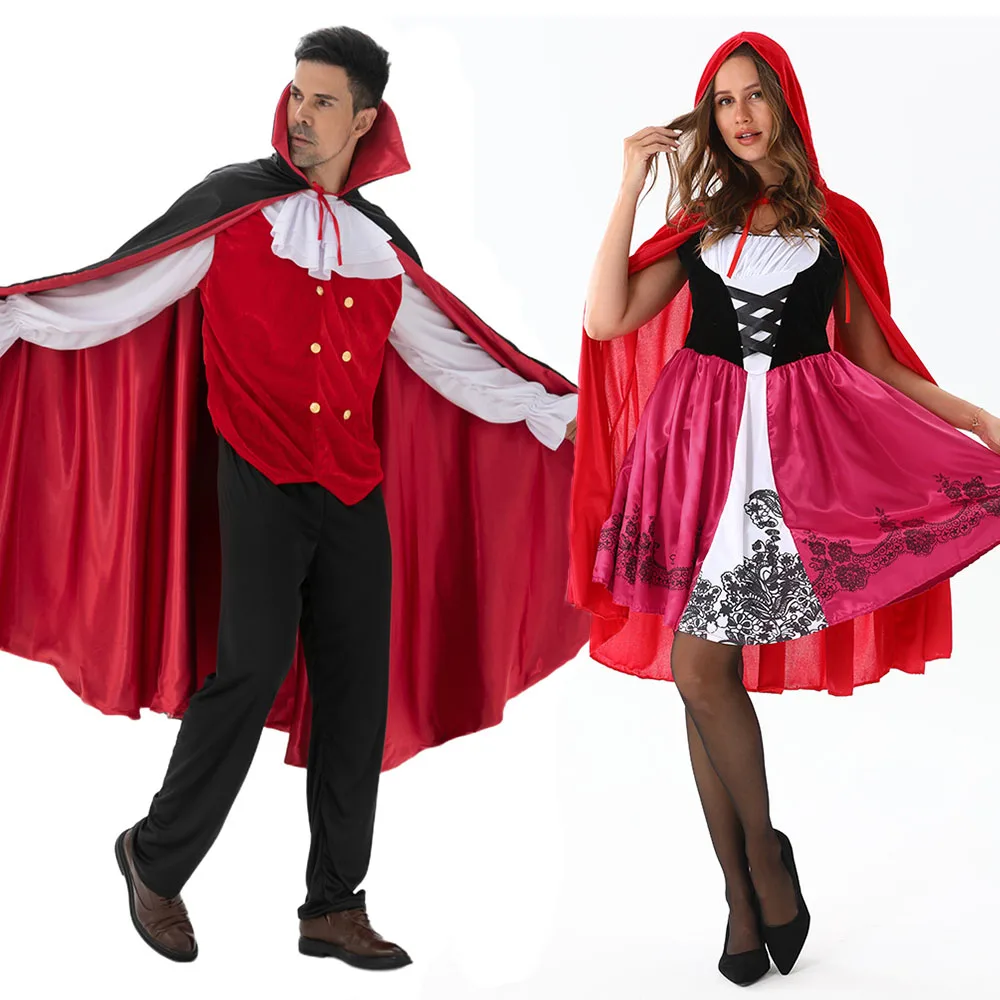 Disfraz de Vampiro Drácula para Parejas, Hombre y Mujer, para Carnaval, Fiesta, Actuación en Escenario, con Capa