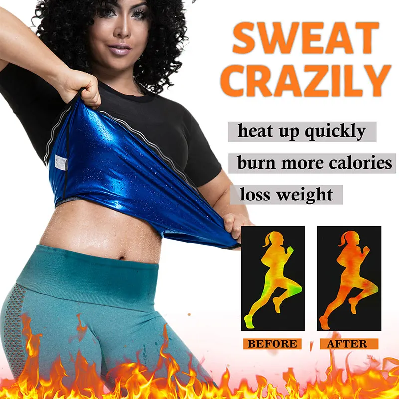 Women\'s Sauna Sweat Shirt Athletic Tee Compression T-Shirt Heat Trapping Sauna Vest for Women Weight Loss Body Shaper