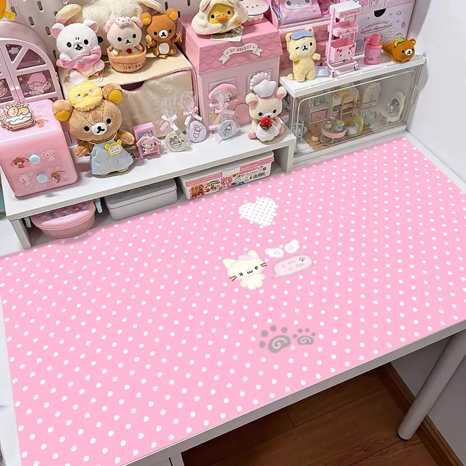 Wave Point Bear Cute Girl Heart Leather Mouse Pad Non-Slip Waterproof Desk Mat Comfortable Office Gaming Mousepad Desk Mat Lap