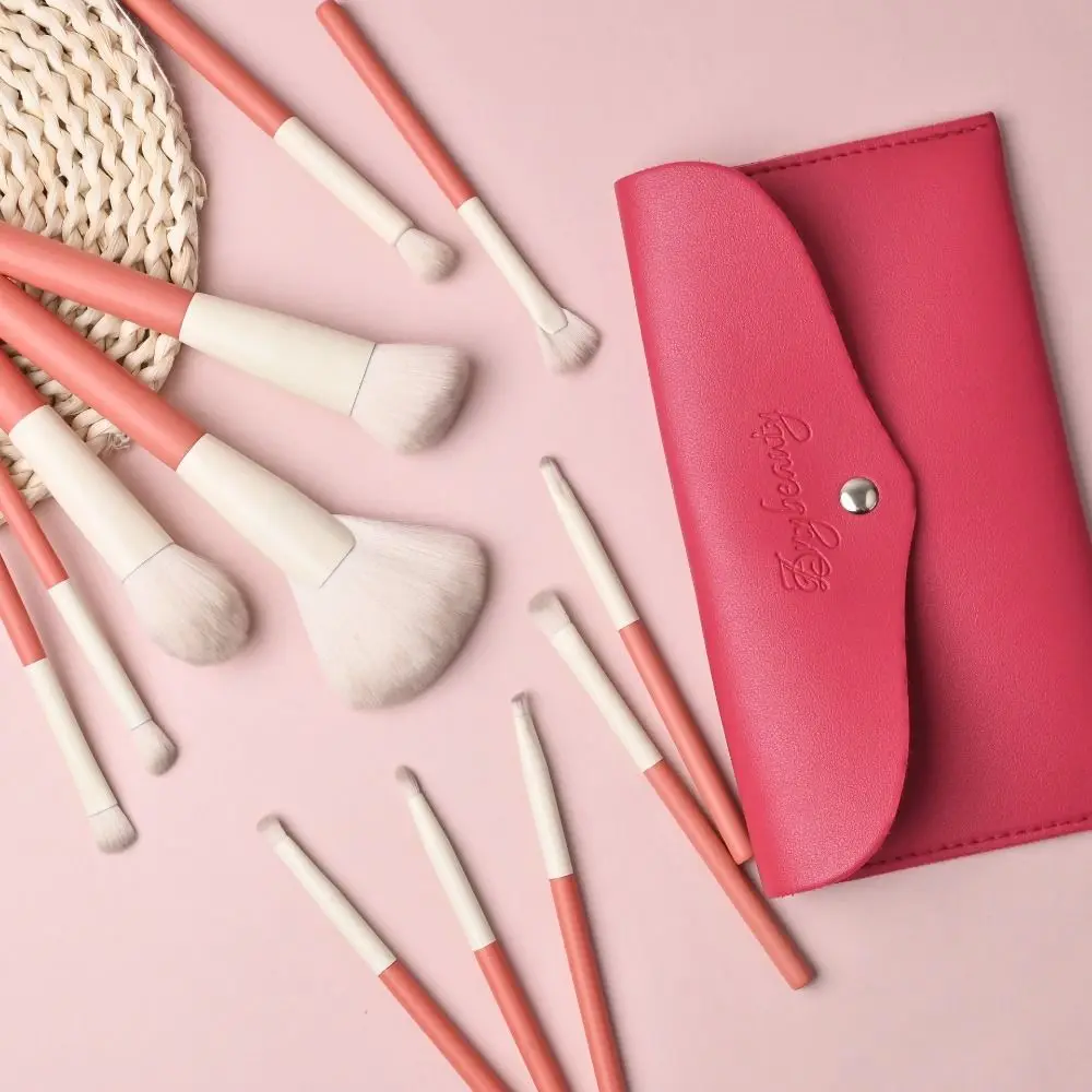 Flauschiges Make-up-Pinsel-Set, weiches Haar mit Aufbewahrungstasche, Lidschattenpinsel, Holzgriff, tragbarer Concealer-Pinsel für Anfänger