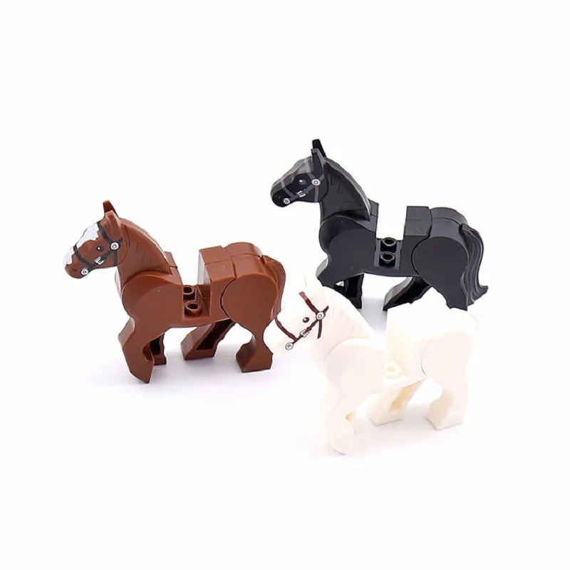 2 unids/lote MOC Caballeros Medeival caballo Mini figuras de acción bloques de construcción cuervo Lobo caballo de guerra águila León guerrero ladrillos juguetes regalo