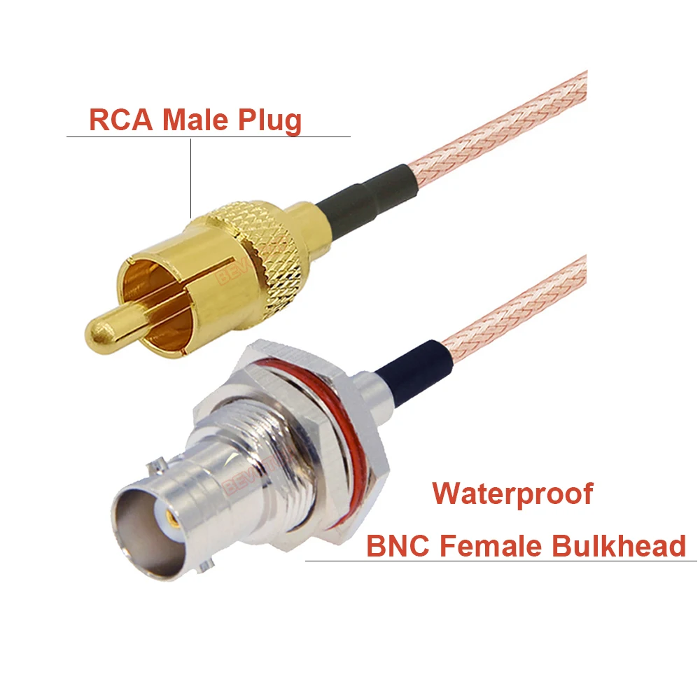 BEVOTOP RG316 Cable BNC Male to RCA Female Jack 50 Ohm RG-316 RF Coaxial Pigtail Extension Jumper Cord Video BNC to RCA Adapter
