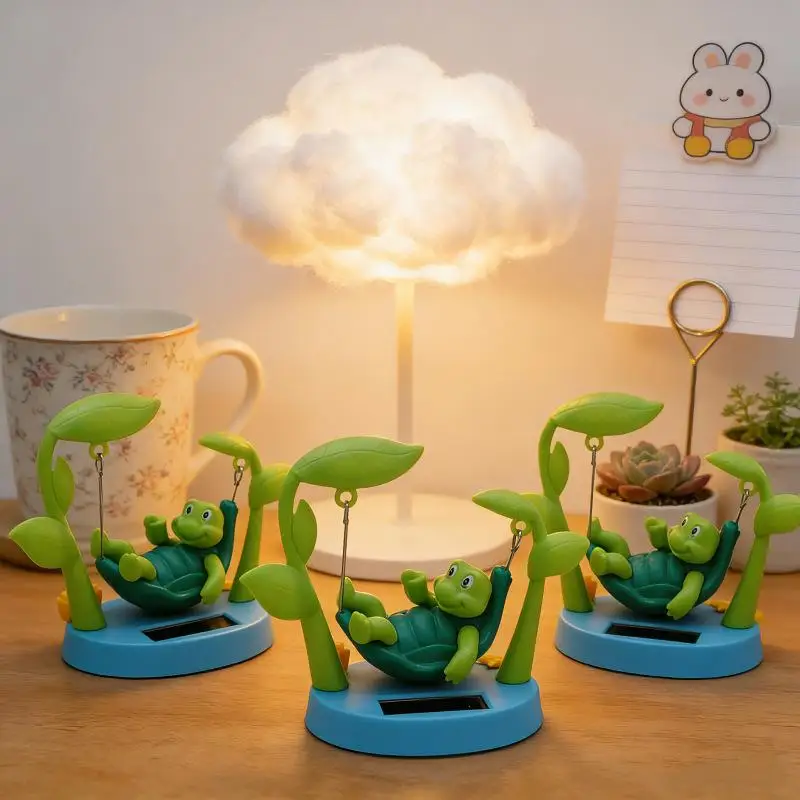 Funny Cute Cartoon Turtle Swing Car: Decor Creative Solar Power Automotive Ornament Interior
