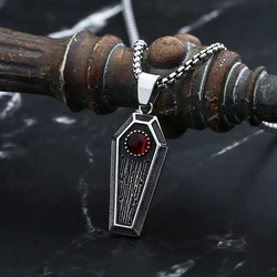 Personalized Punk Biker 2024 New Punk 316L Stainless Steel Coffin With Red Zircon Pendant Necklace For Man Women Couple Gift