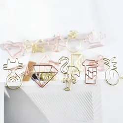 10Pcs/Lot Creative Paperclip Rose Gold Metal Paper Clip Decorative Bookmark Binder Shaped Clips Cute Stationery Office Supplies