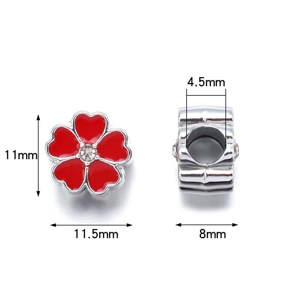 5-10pcs/lot Alloy Big Hole Beads Lucky Four Leaf Clover Flower Shape Beads Rhinestone Loose Spacer Beads For DIY Jewelry Making