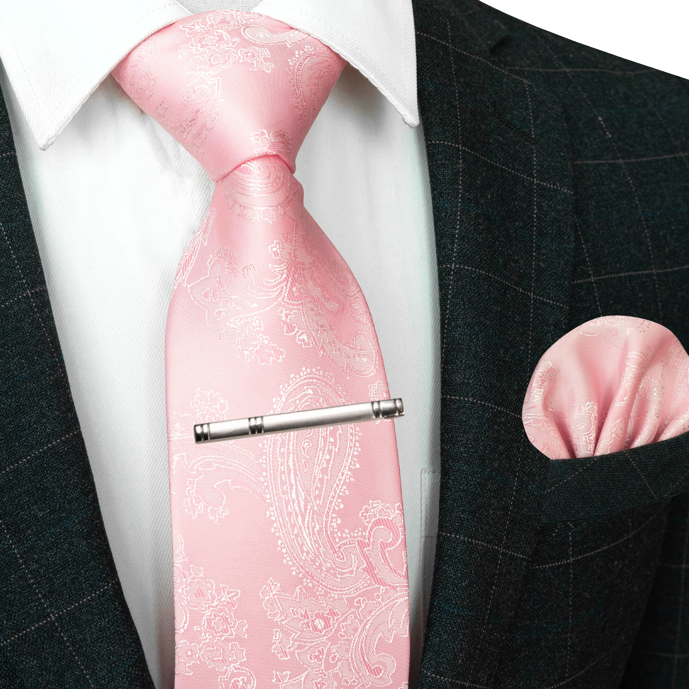 20 Farben Herren Formelle Lila und Rote Paisley Jacquard Krawatte Schal und Krawattenklammer Set Jacquard-Webart Geeignet für Hochzeiten Herren-Geschenk – Detail 14