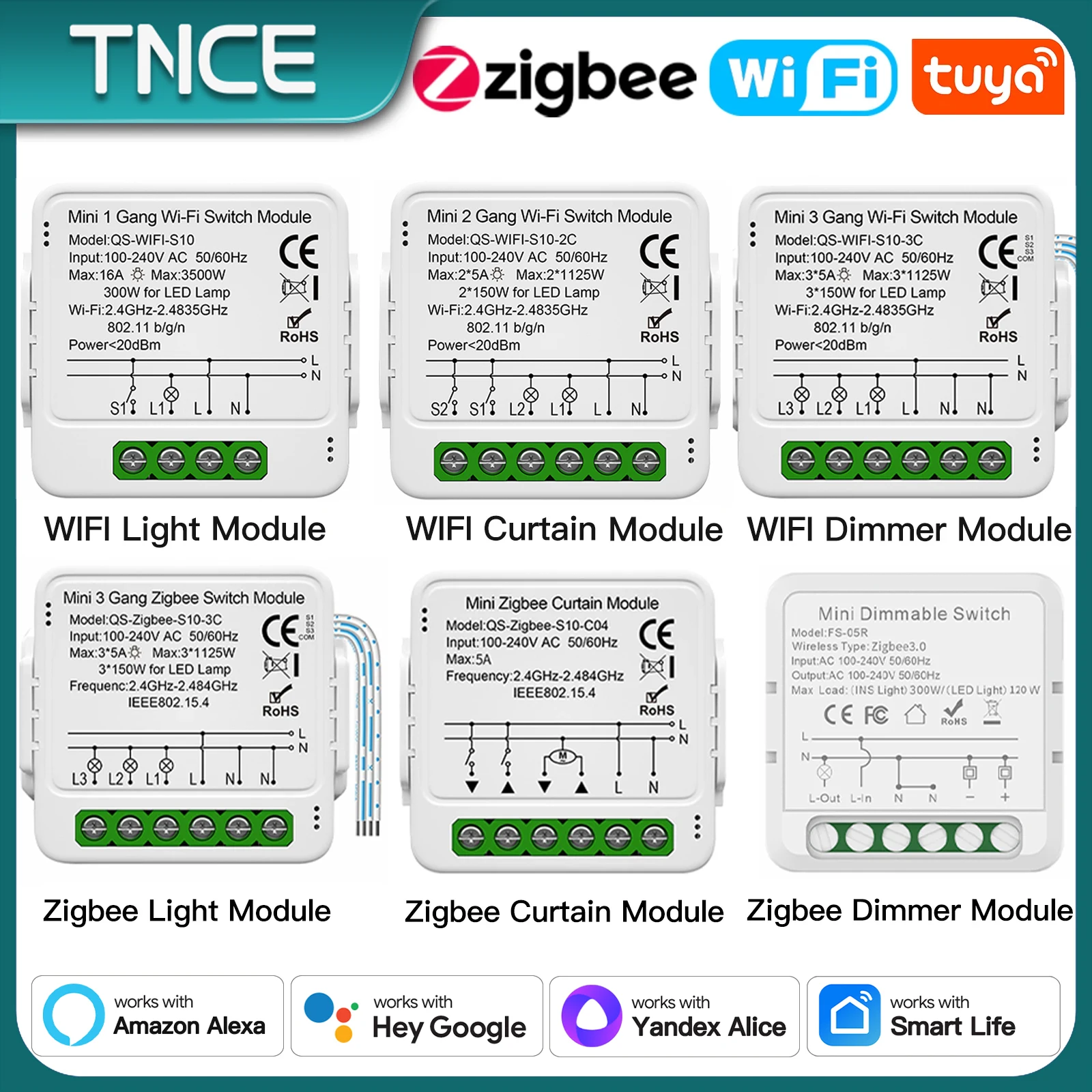 TNCE 투야 스위치 라이트 커튼 조광기, 와이파이 지그비, 스마트 DIY 미니 모듈, 양방향 제어 차단기, 차양 블라인드 롤러 셔터