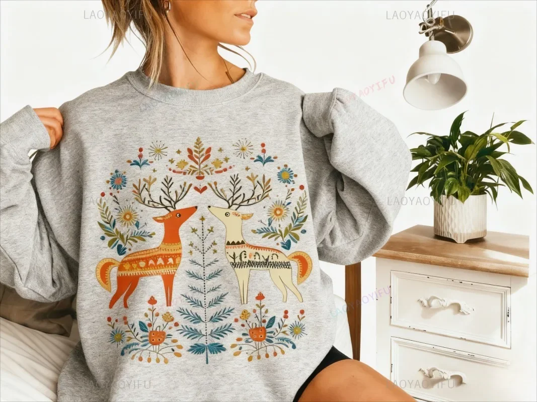 Kerstsweater in Scandinavische stijl Grafisch sweatshirt Rendier Eekhoorn Vogel Vlinder Bloem Winterkleding Dameskleding