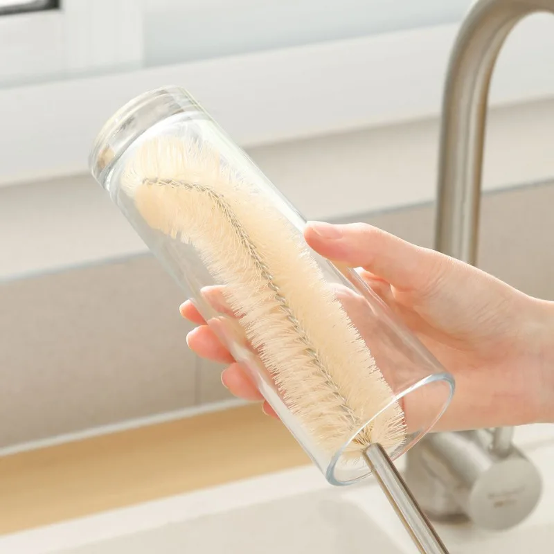 Kitchen Cleaning Brush L-shaped Coffee Tea Glass Cup Baby Bottle Brush Hangable Wooden Long Handle Cleaner Gadgets