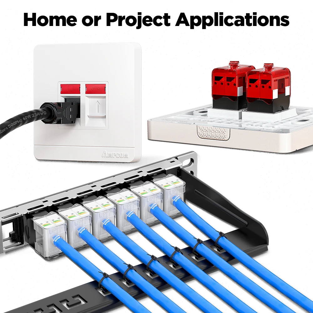 AMPCOM CAT6A CAT6 Tool Less Keystone Jack,  RJ45 UTP Keystone Module Adapter No Punch-Down Tool Couplers Modular Connector