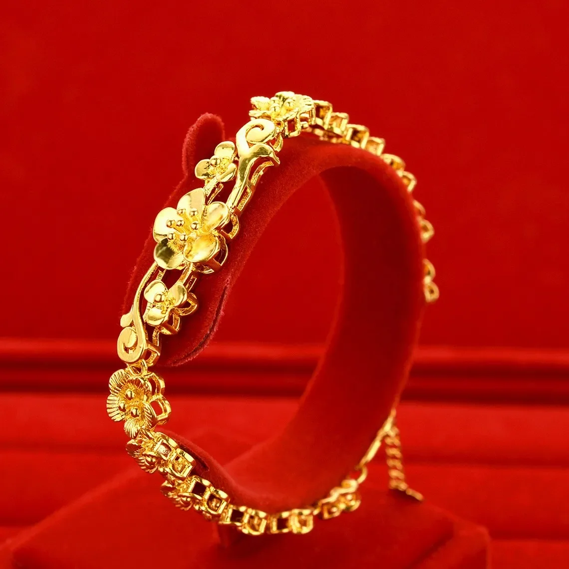 Noble AU999 gold bracelet 24K pure gold ladies jewelry fashion trend goddess flower bracelet wrist chain for girlfriend