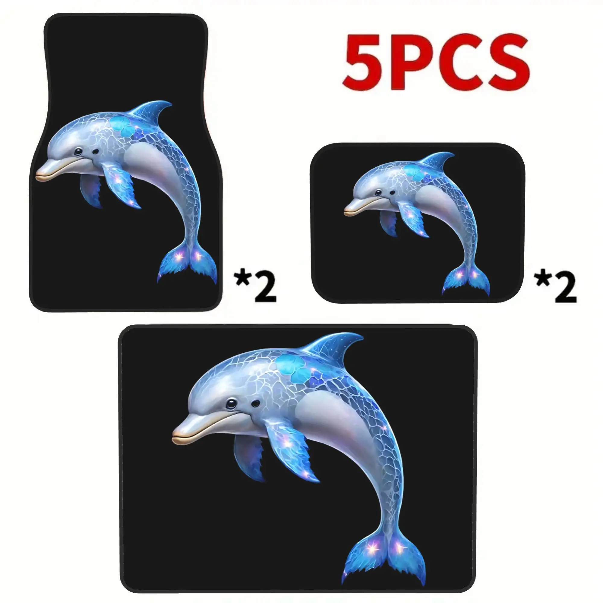 5pcs Magical Sparkle Dolphin Printed Car Mats Set (4 Floor Mats + 1 Trunk Mat), Made Of Durable Elegant Interior Protection, Ide