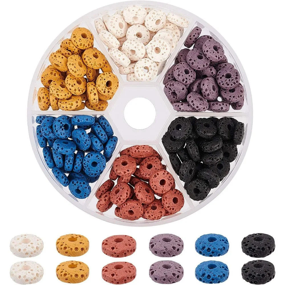 180 Pcs Lava Beads,6 Colors Lava Stone Loose Beads Lava Rock Beads Volcanic Gemstone for DIY Handmade Jewelry Making