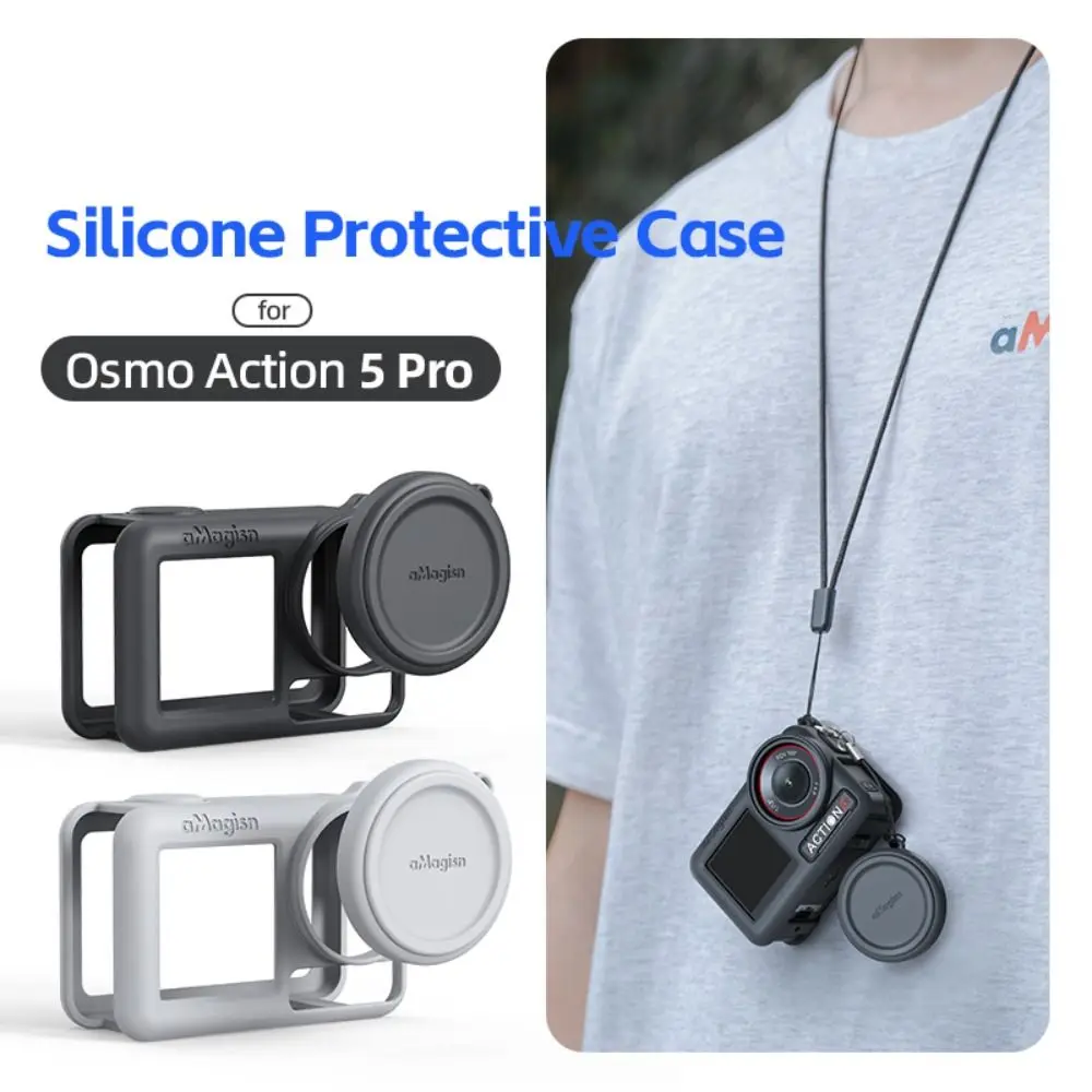 Silicone Protective Case With Anti-lost Rope Scratch-proof Silicone Protector Accessories Lens Cap for DJI Osmo Action 5 Pro