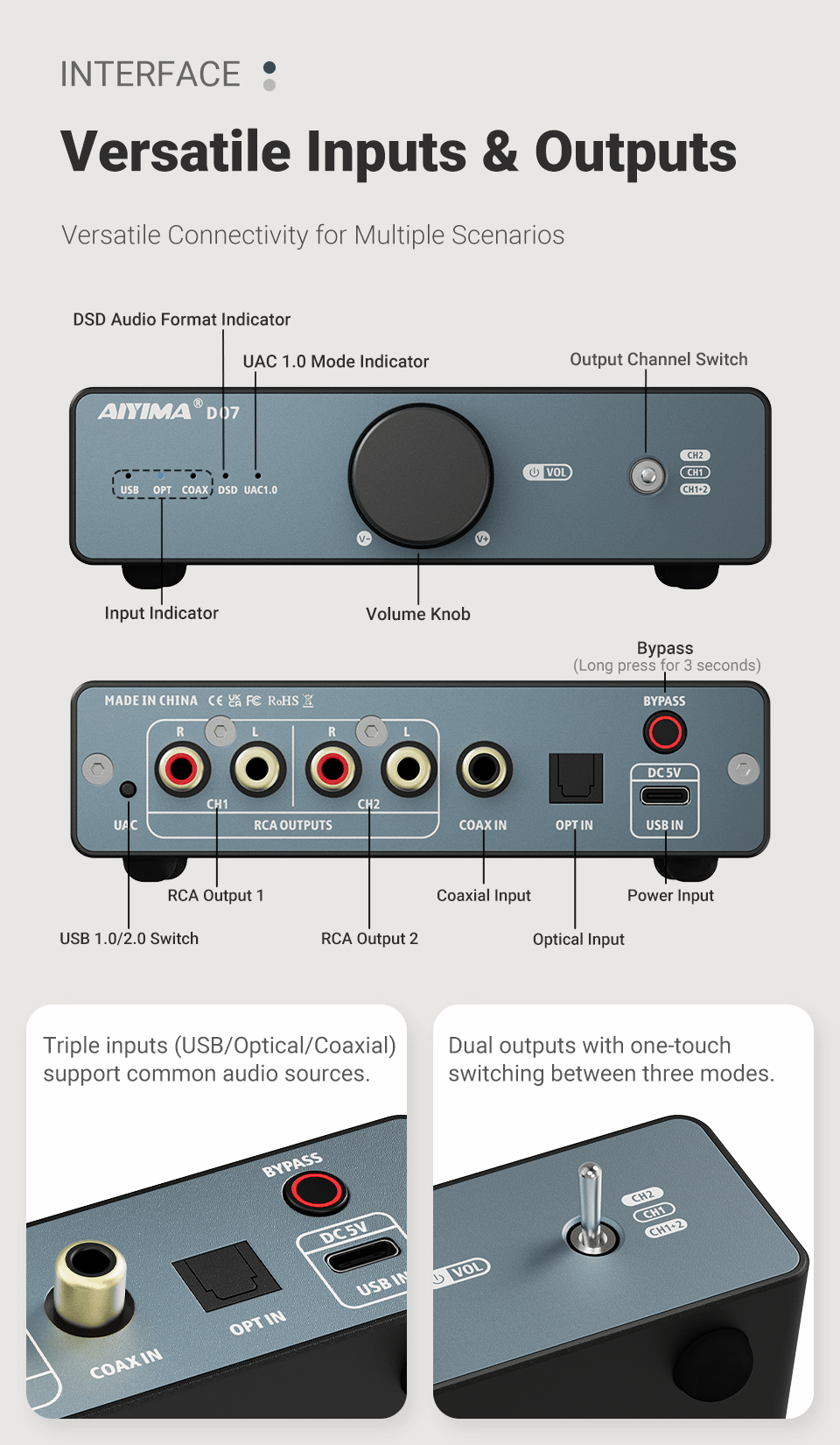 AIYIMA D07 DAC XMOS XU316 AKM 4493S HIFI Mini Desktop-Decoder PCM 768kHz/32Bit DSD512 Optischer/Koaxial/USB-Eingang RCA-Ausgang – Detail 8