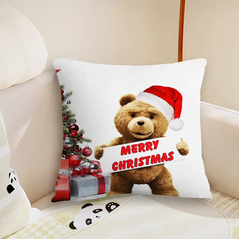 Cartoon Teddy Bear Movie T-Ted 2024 Pillow Case Living Room Sofa Cushion Cover Suitable For Home Bedroom Room Decoration