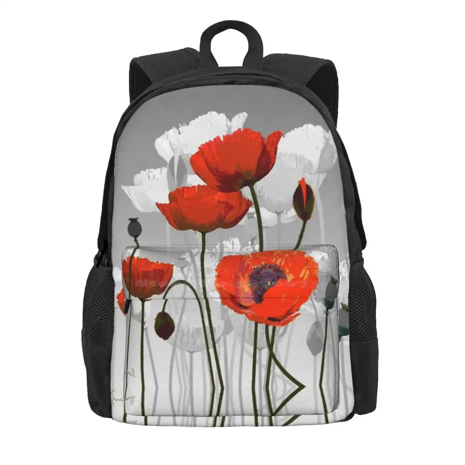 Poppies Hot Sale Schoolbag Backpack Fashion Bags Poppies Red Field Of Flowers Springtime Bouquet Nature Terri Cracknell Terazzo