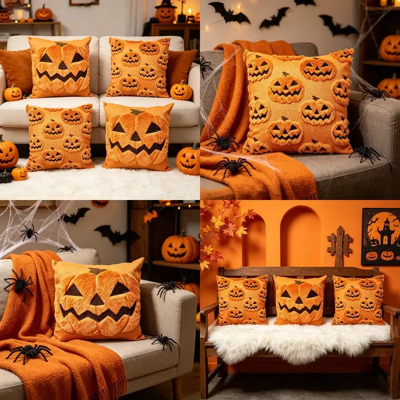 Amazon Harvest Festival Halloween Pumpkin Pillow Cover Cross-border Embroidery Autumn Table Decoration Ornament Holiday
