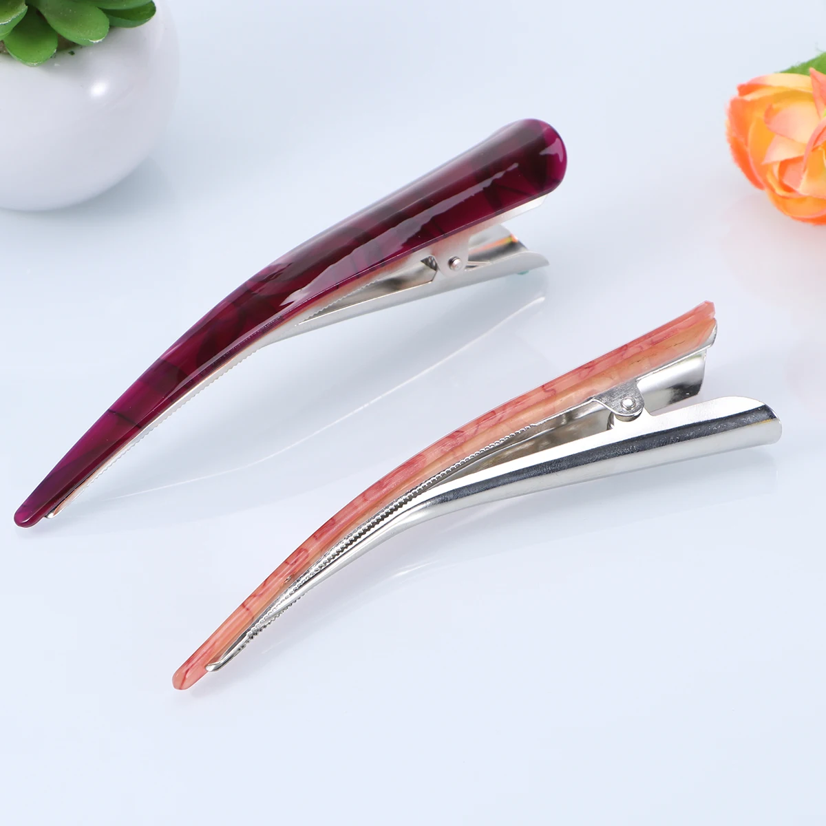 

2pcs Duck Teeth Bows Large Non-Slip Hair Clips Sturdy Salon Barrettes For Dyeing Face Mask Use Red Purple Strong Tension Styling